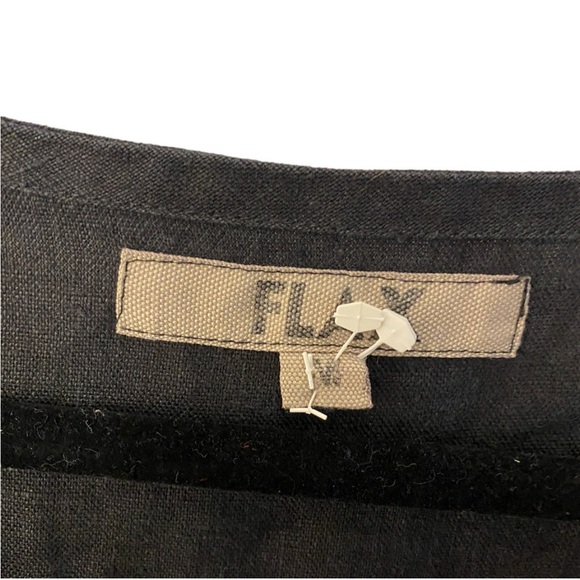 Flax Linen Long Sleeve Midi Dress Black with pockets - Picture 3 of 8